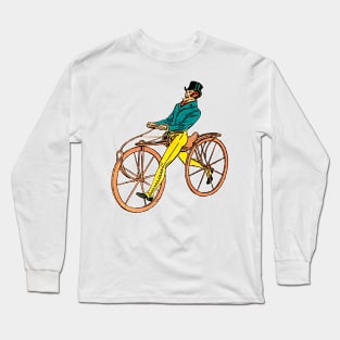 English boy athlete riding a vintage bicycle Long Sleeve T-Shirt